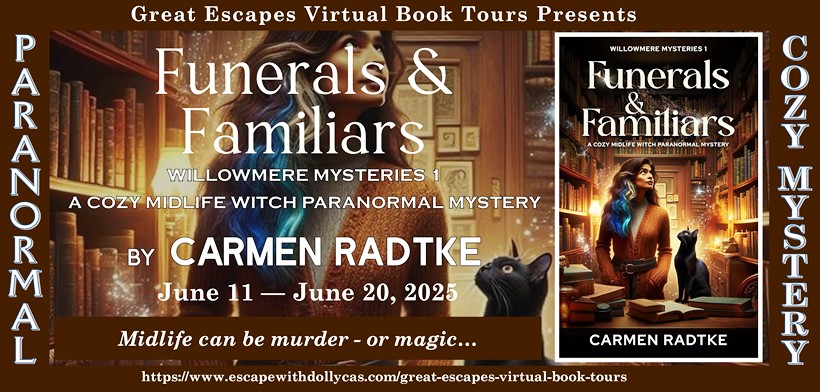 3 eBook copies of Funerals and Familiars (A Cozy Midlife Witch Mystery) Willowmere Mysteries by Carmen Radtke via BookFunnel